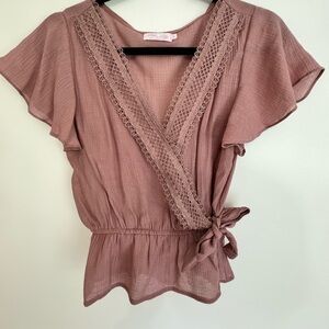 Pink Lily Wrap Blouse - Small